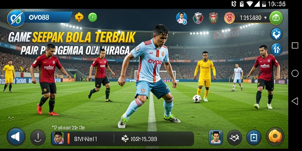 Screenshot OVO88 menampilkan aksi seru di lapangan sepak bola.
