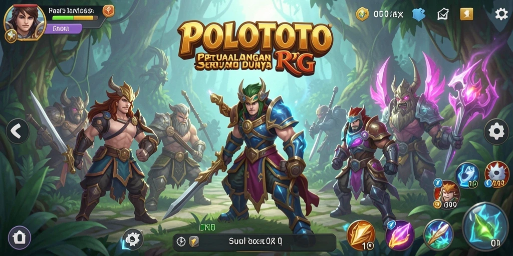 Screenshot utama POLOTOTO menampilkan aksi seru dalam pertarungan RPG.