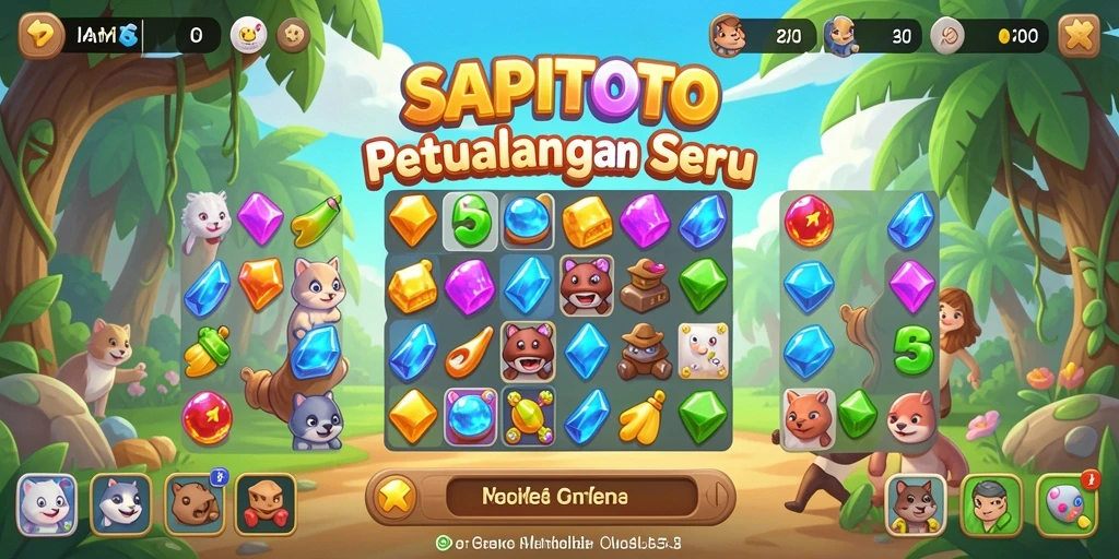 Screenshot gameplay SAPITOTO yang menunjukkan aksi mencocokkan buah.