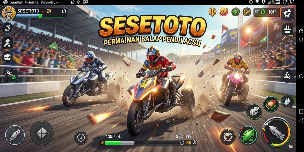 Tampilan gameplay SESETOTO yang mengesankan saat balapan.
