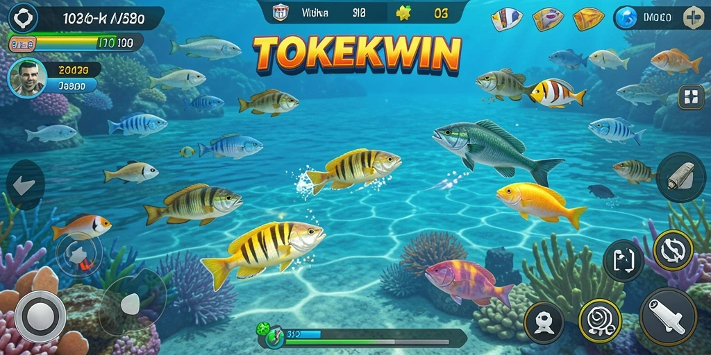 Tampilan gameplay seru dalam TOKEKWIN saat menembak ikan.