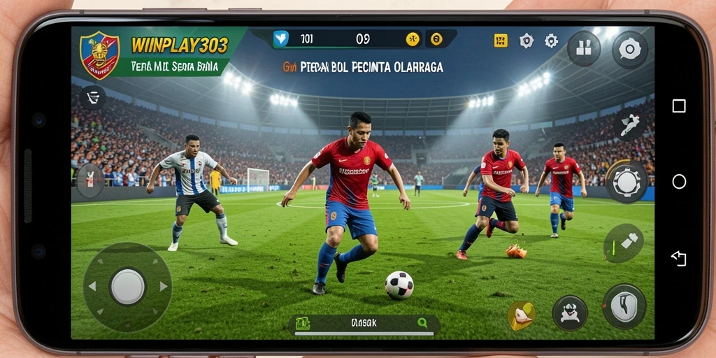 Tampilan gameplay mendebarkan dalam aplikasi WINPLAY303, penuh aksi sepak bola.